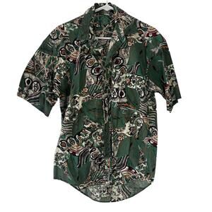 Shelter Island Vintage 90s Men's Size Medium Green Tribal Button Up Shirt
